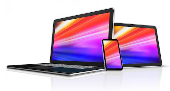 Laptop, tablet and phone